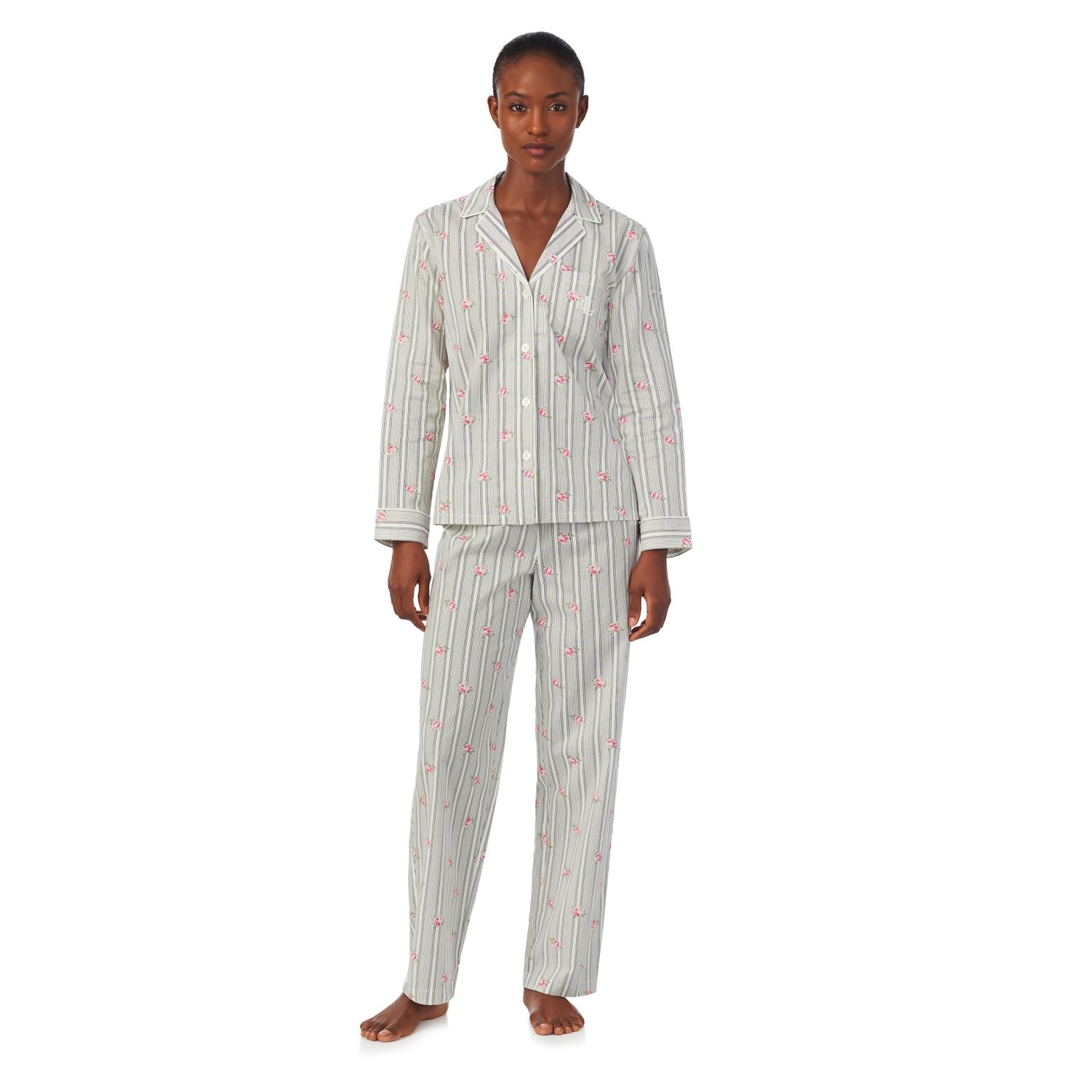 Lauren Ralph Lauren Cotton Poplin L/S Notch Collar Pajama Set